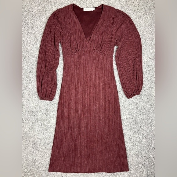 All in Favor Dress Womens Extra Small Midi Empire Waist Pliss Modest Classic - Picture 1 of 4